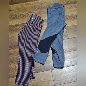 Lululemon Cropped Leggings Yoga Pants Sz 8 Lot Mesh Striped‎ Gray Wine Gym Gear
